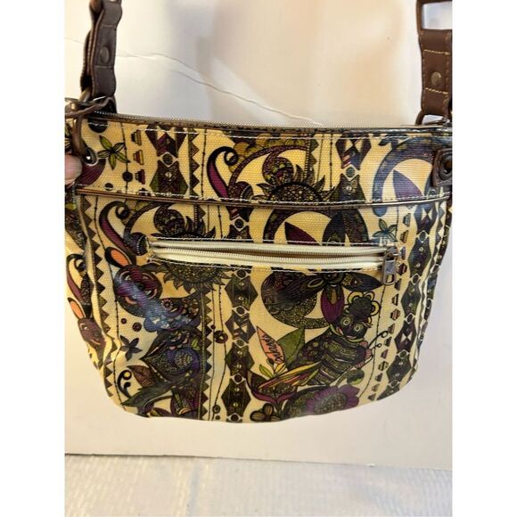 Sakroot crossbody purse bag Owl print peace zipper vinyl coating 12"x10" - Picture 4 of 9